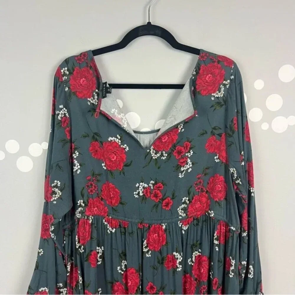 Torrid Florla Mini Challis Skater Dress Slate Gray Red Size 3X - Picture 10 of 12